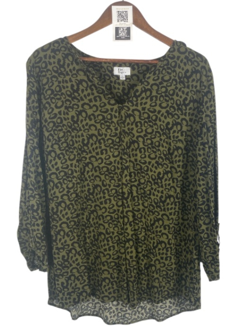 Kim Rogers Olive Green Leopard Print Women's Blouse Wms XL #0189